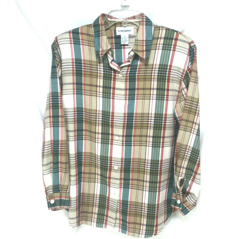 Alfred Dunner Womens Sz 10 Plaid Flannel LS Blouse